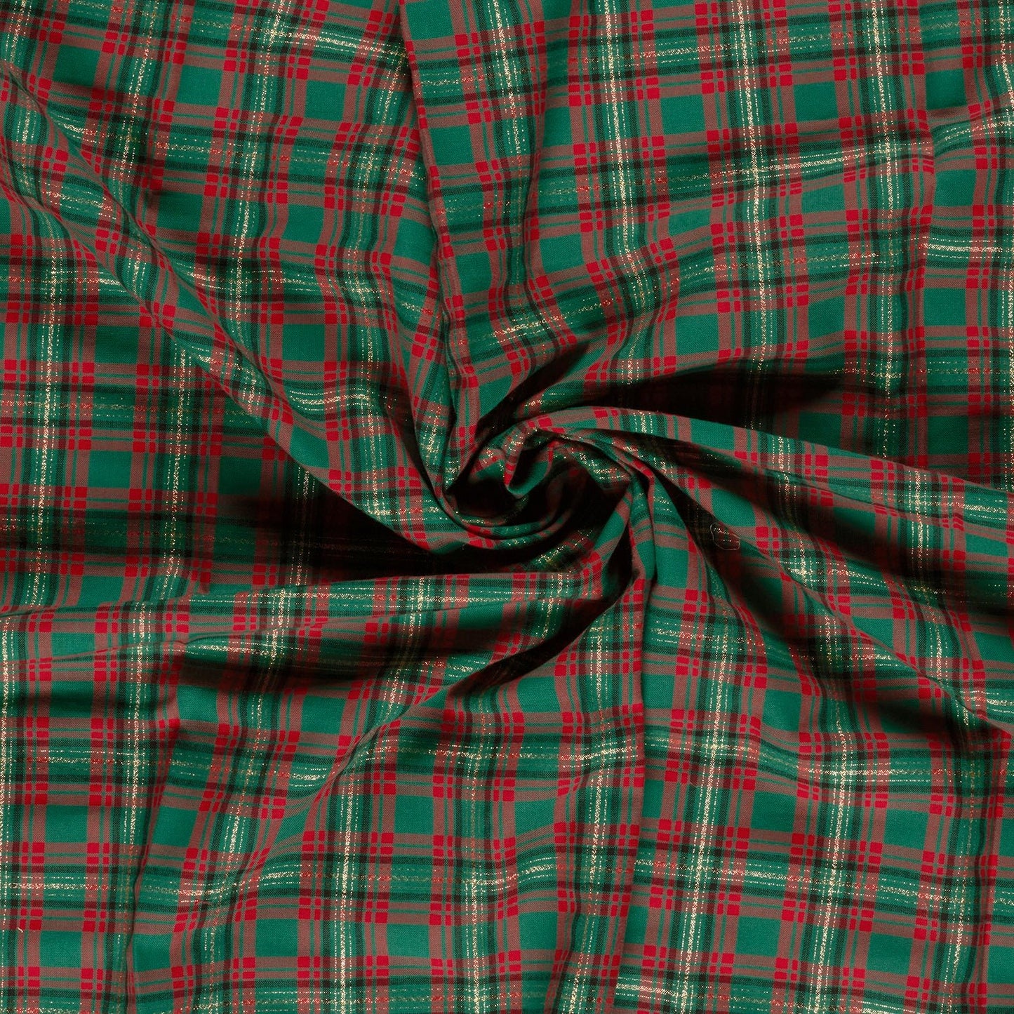 Image of premium 100% cotton fabric with gold shimmer plaid, 120 g/m² – available online at Šarlotes audumi