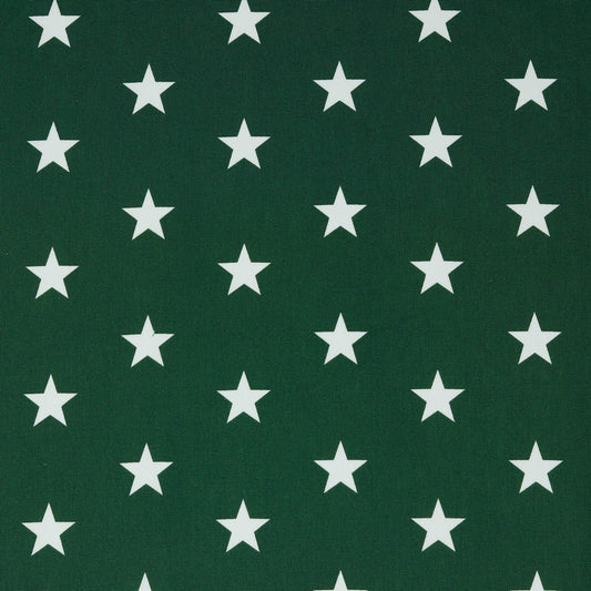 Image of premium 100% cotton fabric with stars on a dark green background, 130 g/m² – available at Šarlotes audumi