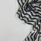 Italienischer Satin-Stoff beige-blau mit abstraktem Muster 85 g/m²