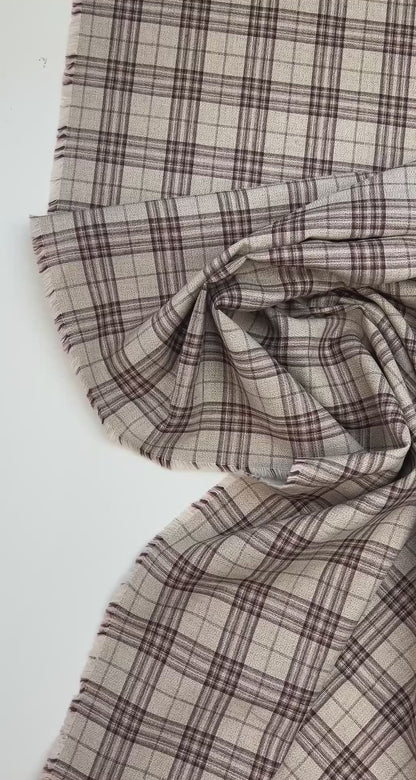 Italian cotton and linen fabric in a plaid pattern in beige tones – 160 g/m²