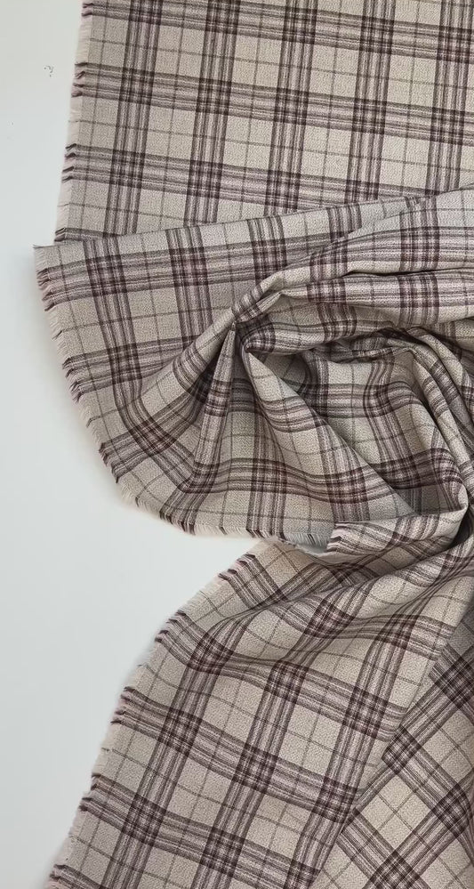 Italian cotton and linen fabric in a plaid pattern in beige tones – 160 g/m²