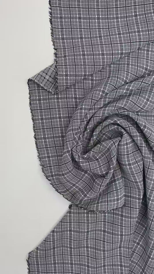 Italialainen 100 % puuvillakangas, harmaa ruutukuvio, 195 g/m²