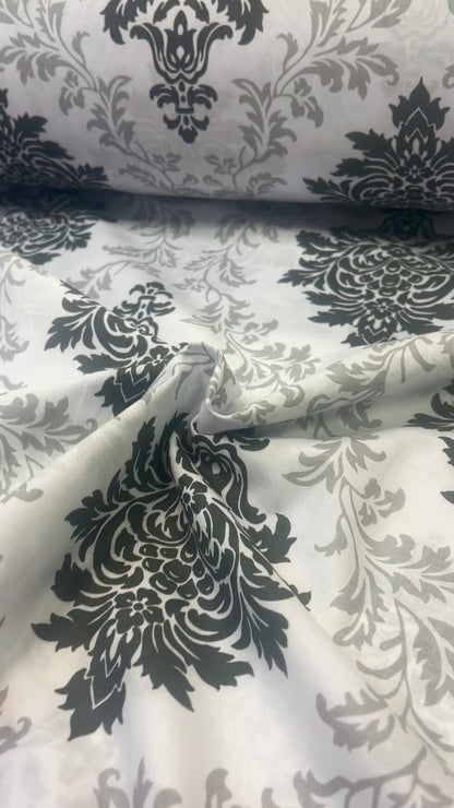 Tissu 100 % coton, motif gris et noir, 130 g/m²