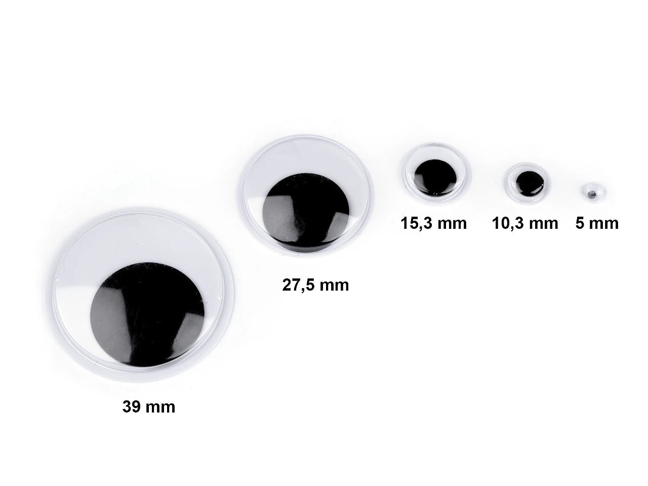 Attēls ar Rotaļlietu acis ar līmlenti 5; 10.3; 15.3 mm MIX 130 gab. – pieejams Šarlotes audumi