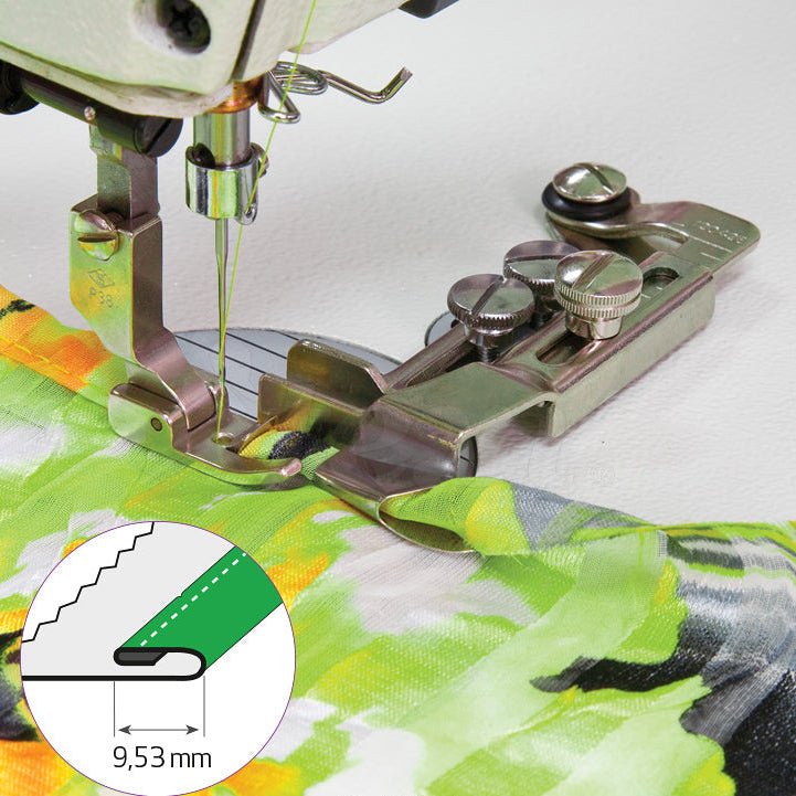 Attēls ar Rūpniecisko šujmašīnu apmalotājs - nolocītai malai 9.53 mm, atverams – pieejams Šarlotes audumi