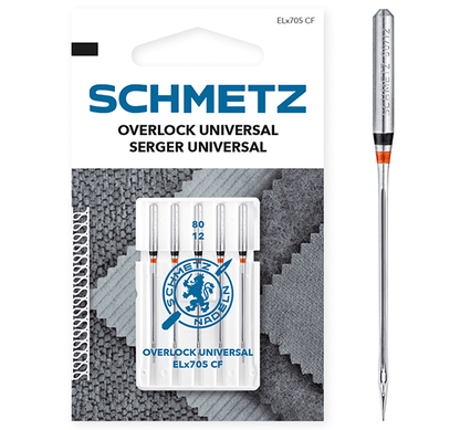 Image des aiguilles universelles SCHMETZ Overlock et Coverlock ELx705 CF - n°80 (5 pièces) – disponibles chez Šarlotes audumi