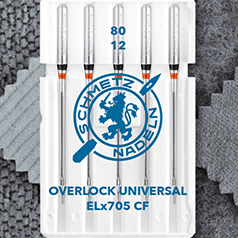 Image d’aiguilles universelles SCHMETZ Overlock et Coverlock ELx705 CF - n°80 (5 pcs) – disponible chez Šarlotes audumi