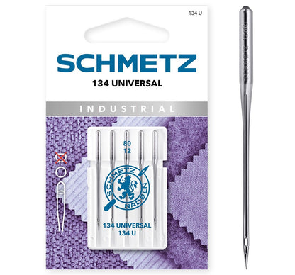 Image avec aiguilles de machine à coudre SCHMETZ 134 UNIVERSAL à tige ronde n°80 (5 pièces) – disponible chez Šarlotes audumi