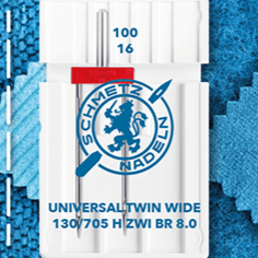 Attēls ar Šujmašīnu adata dubultā universālā SCHMETZ UNIVERSAL TWIN ZWI BR - Nr.8/100 (1gab.) – pieejams Šarlotes audumi