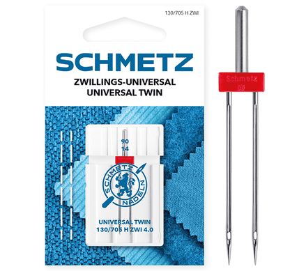 Image avec aiguille double universelle pour machine à coudre SCHMETZ UNIVERSAL TWIN ZWI - n°4/90 – disponible chez Šarlotes audumi