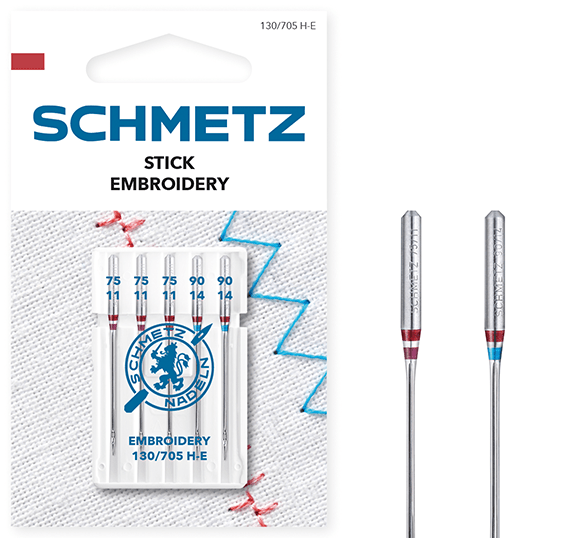 Attēls ar Šujmašīnu adatas izšūšanai SCHMETZ EMBROIDERY NEEDLES - Nr.75/90 (5gab.) – pieejams Šarlotes audumi