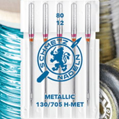 Image d’une aiguille de machine à coudre pour fils métalliques SCHMETZ METALLIC - n°80 (5 pièces) – disponible chez Šarlotes audumi
