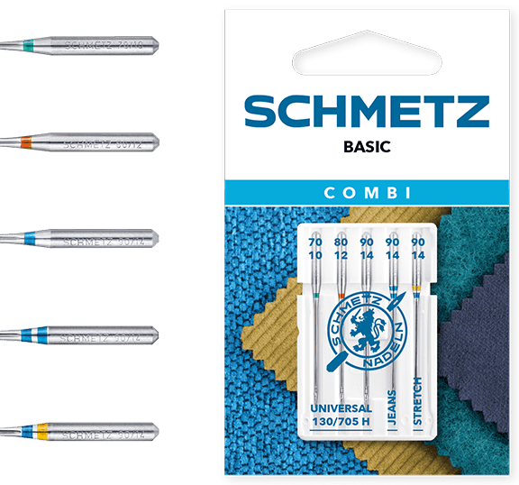 Attēls ar Šujmašīnu adatu komplekts SCHMETZ CREATIVE 5 UNIVERSAL/JEANS/STRETCH (5gab.) – pieejams Šarlotes audumi