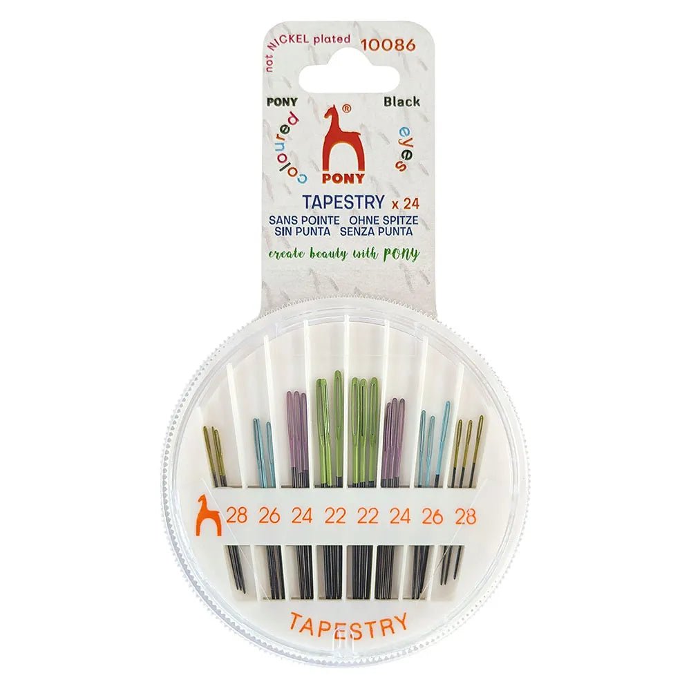 Attēls ar Šūšanas adatas, Pony Black Tapestry Needles — krāsainas actiņas, izm. 22–28 – pieejams Šarlotes audumi