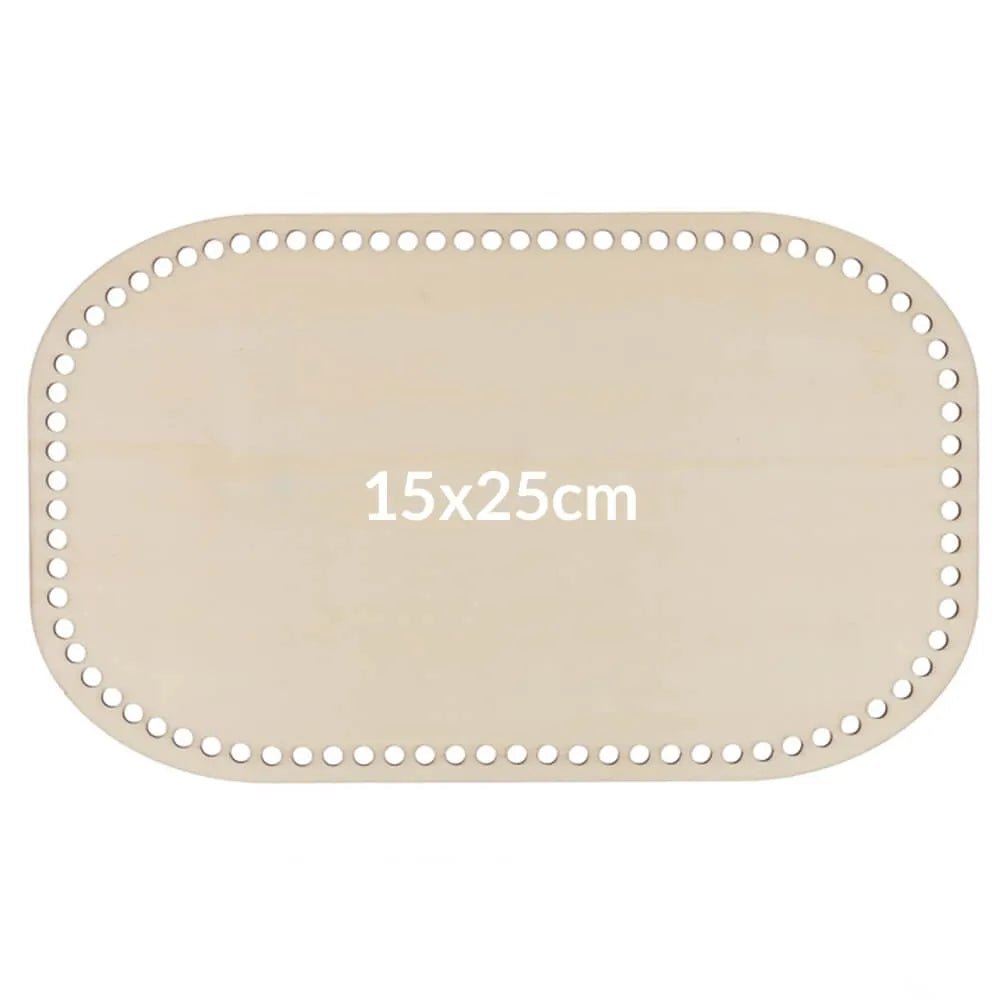 Image of a rectangular wooden bag base 15×25 cm with holes – available at Šarlotes audumi
