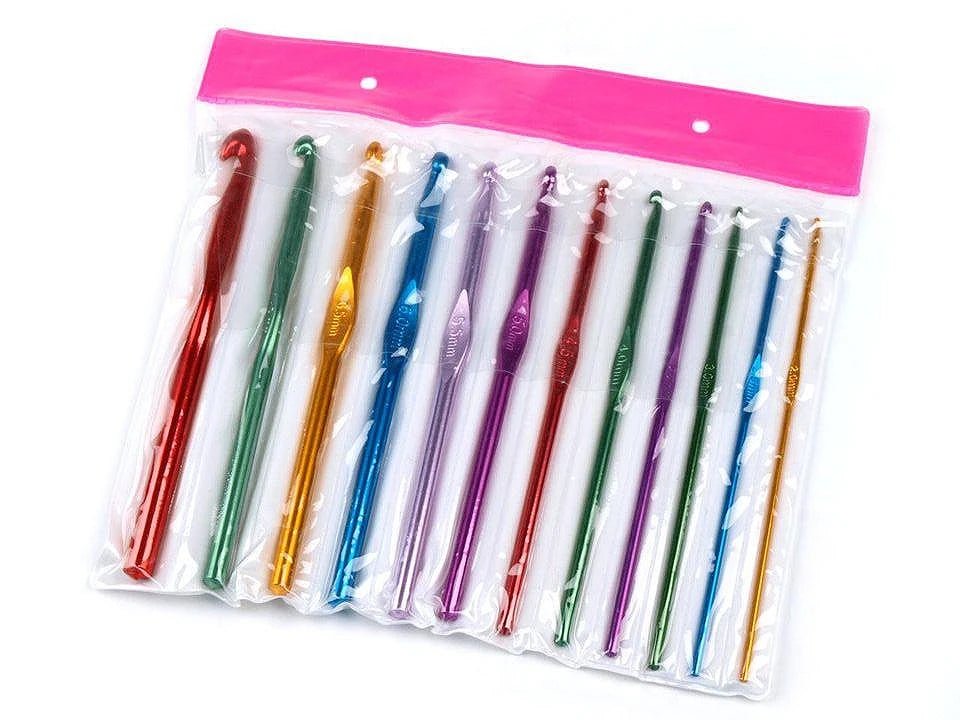 Attēls ar Tamboradatu komplekts – 12 izmēri (2–8 mm) | Alumīnija krāsainas tamboradatas – pieejams Šarlotes audumi