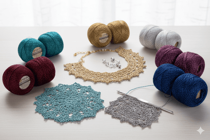 Image of YarnArt Camellia crochet thread with shimmering threads - 20g / 192m – available at Šarlotes audumi