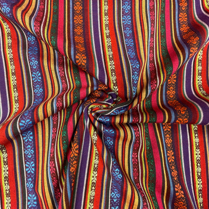 Stoff mit folkloristischem Muster – rote und blaue Töne 200 g/m²