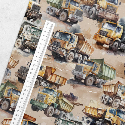 Maille bouclette en coton – puissants camions-bennes dans les carrières 250 g/m²