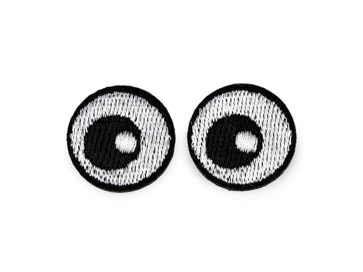 Image with iron-on Eyes patch Ø 2.2 cm – embroidered fabric patch, 10 pcs. – available online at Charlotte's Fabrics