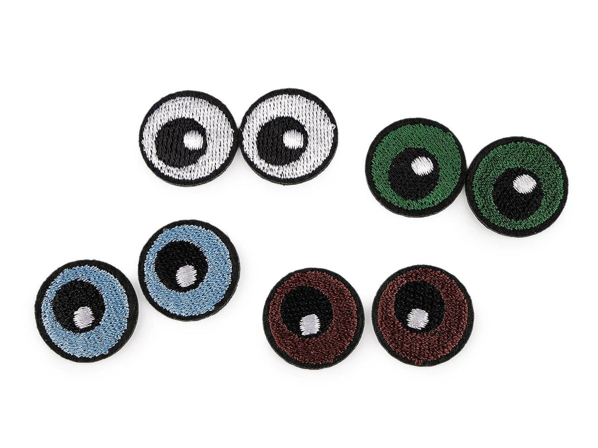 Image with iron-on Eyes patch Ø 2.2 cm – embroidered fabric patch, 10 pcs. – available online at Charlotte's Fabrics