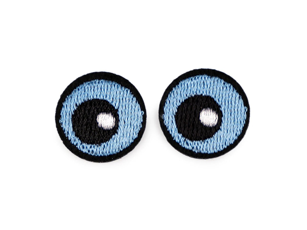 Image with iron-on Eyes patch Ø 2.2 cm – embroidered fabric patch, 10 pcs. – available online at Charlotte's Fabrics