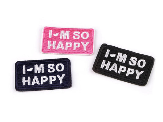 alt
Paveikslėlis su lyginama aplikacija „I’M SO HAPPY“ – 3 × 5 cm – prieinama internete Šarlotės audiniai