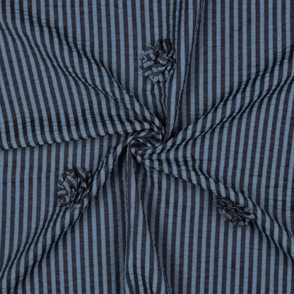 Image of viscose fabric with stripes and a floral motif – dark blue 130 g/m² – available at Šarlotes audumi