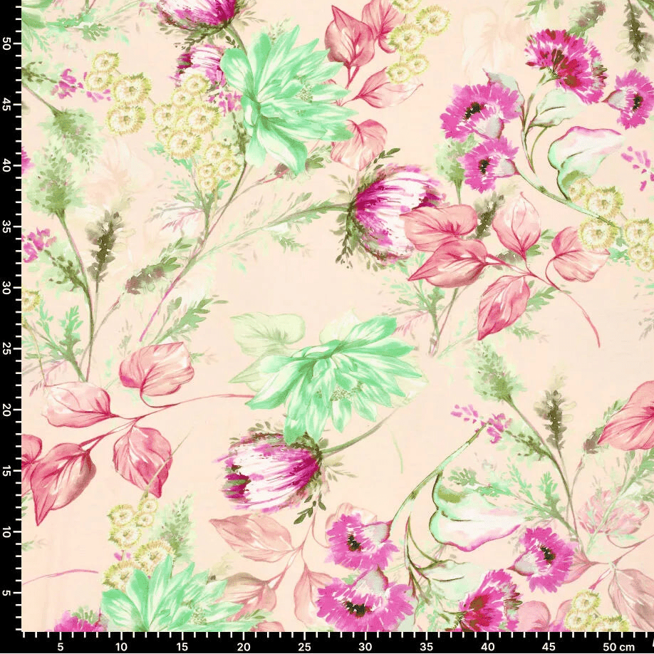 Attēls ar Viskozes trikotāža - ziedi 220 g/m² – pieejams Šarlotes audumi