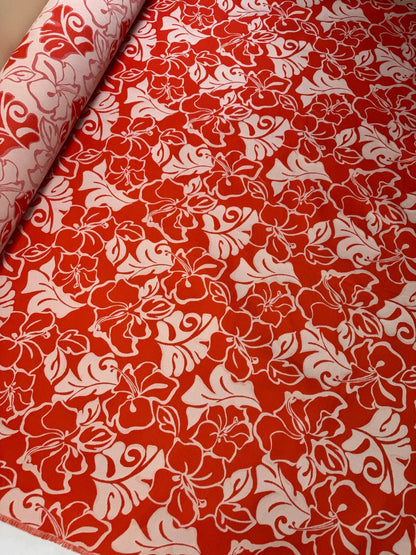 Silk jacquard - red and beige floral pattern 105 g/m²