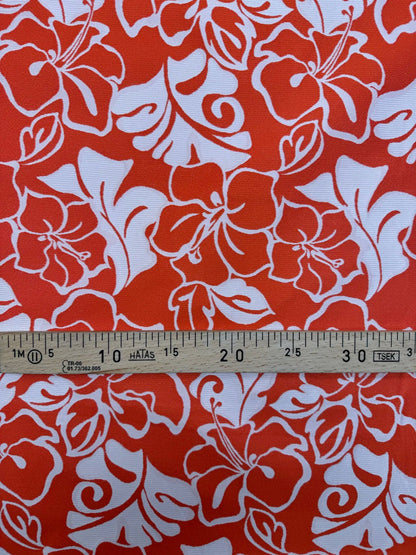 Zīda jacquard - red and beige floral pattern 105 g/m²