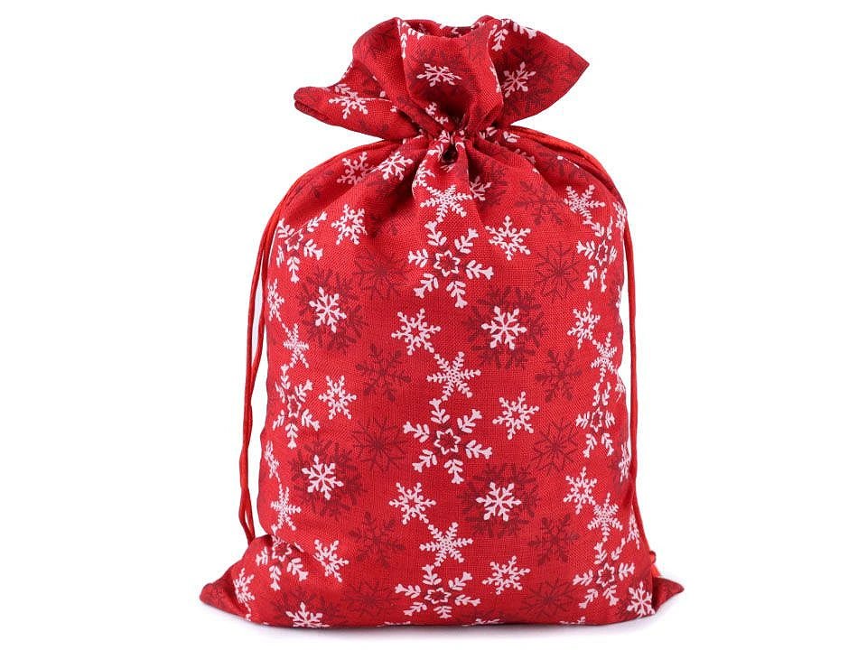 Attēls ar Ziemassvētku dāvanu maisiņš ar sniegpārslām 20 × 30 cm – pieejams internetā Šarlotes audumi