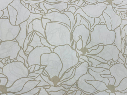 100 % tissu en coton - motif floral beige sur fond blanc 130 g/m²