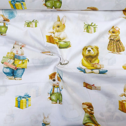 Tissu 100 % coton, animaux avec cadeaux, 130 g/m²
