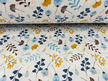 Tissu 100 % coton, petites fleurs bleues 125 g/m²