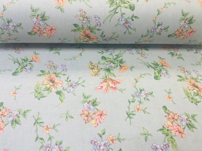 Tissu 100 % coton, fleurs et gris clair 130 g/m²