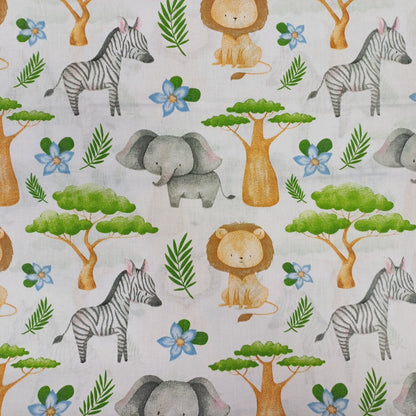 Tissu 100 % coton - animaux et arbre baobab 130 g/m²