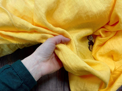 100 % weichgewaschener Leinenstoff, zitronengelb, 205 g/m²