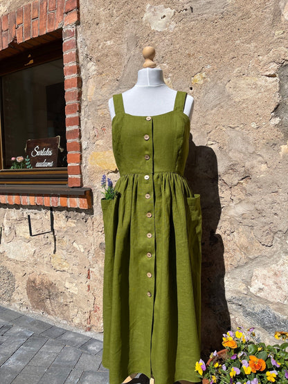 100% weichgewaschenes Leinen, warmgrün 205 g/m²