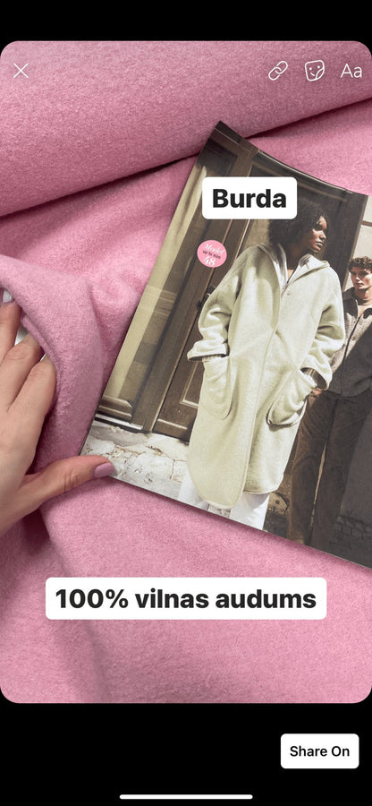100 % tissu en laine rose 385 g/m²