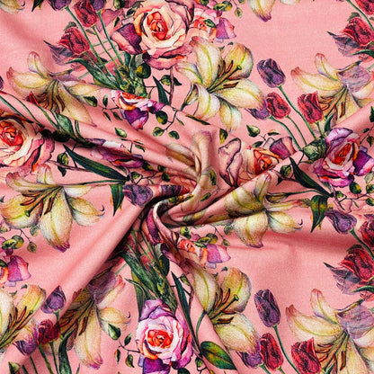Jersey fin en coton, roses et lys 220 g/m²
